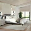 Martha Stewart Jett Queen Size Solid Wood Platform Bed w/Upholstered Base/Inset Paneled Headboard, Brown Gray/Gray MG-0900271F-Q-BRN-GY-MS